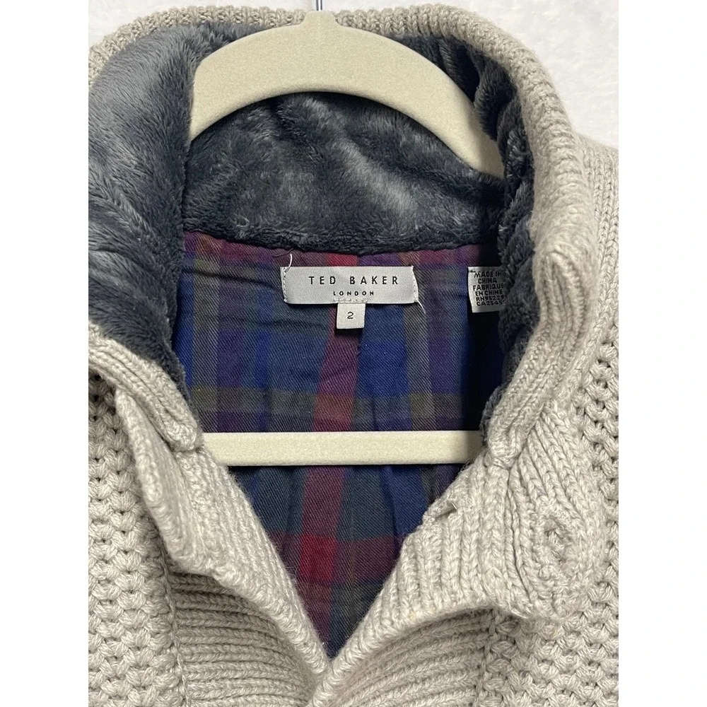 Ted Baker London Mens Tan Gray Fisherman Textured Button Up Cardigan Sweater 2 S